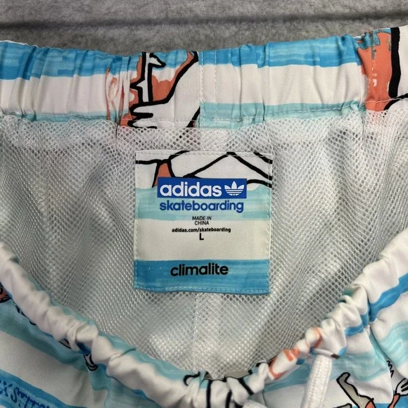 Adidas Swim Trunks Mens Large Blue Lined Gonz Skateboarding Mark Gonzales Art - Picture 3 of 10